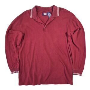 Y2k Faded Glory Mens L Burgundy Long Sleeve Pique Polo Shirt 2000s Grunge Punk